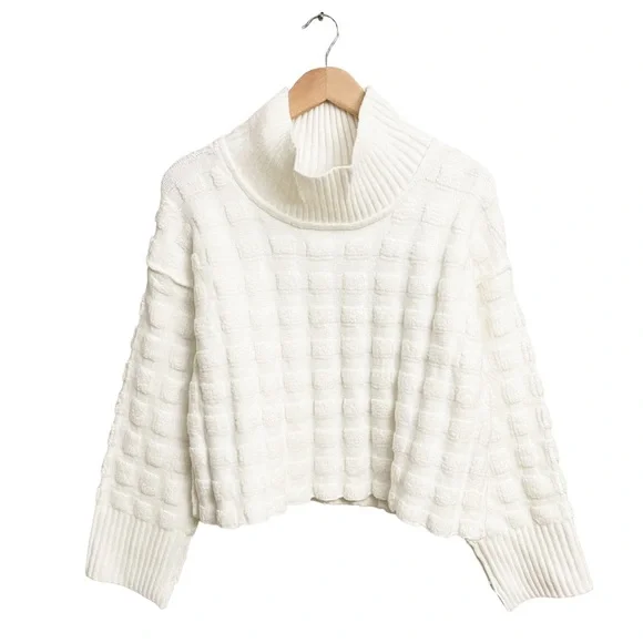 NWT Free People Soul Searcher Checkered Mock Neck Sweater Ivory - Picture 2 of 7